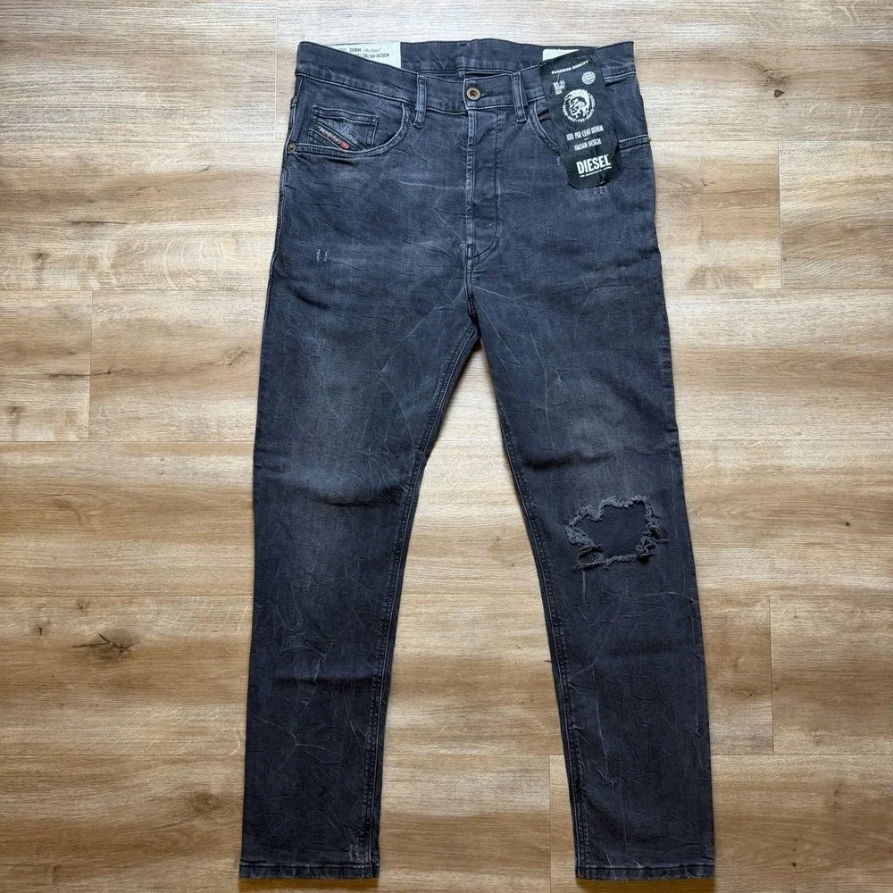 Diesel D-EETAR Jeans Men 32x27 Black Tapered Leg Italian Destroyed Grunge NEW